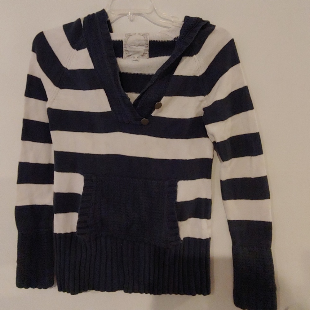 Blue and white stripe hooded sweater